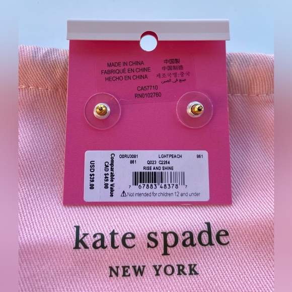 NEW - Kate Spade Light Peach Rise & Shine Brilliant Gumdrop Rose Gold Earrings - Picture 3 of 7